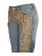Damen Spitzen Jeans mit Netz und Perlen Verzierungen