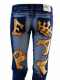 Damen Jeanshose Stonewashed mit goldener Krone und Stickerei Gr. 40