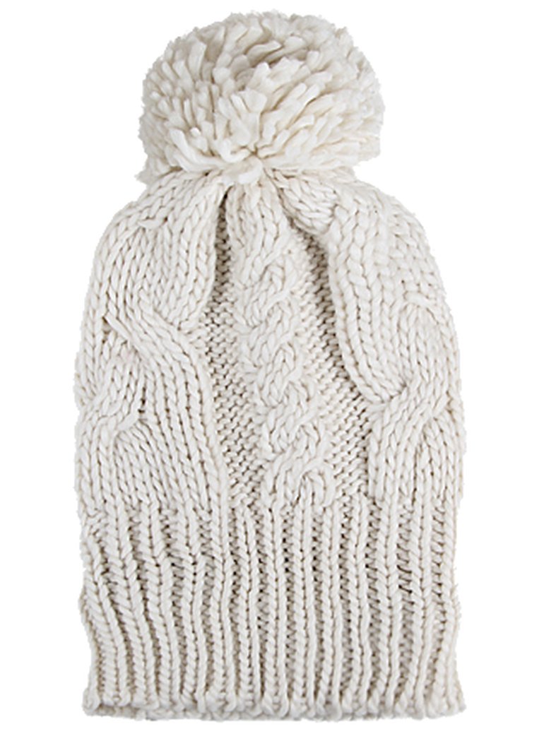 Beanie No.4 Set 2 - Mützenfarbe Wollweiß - Bommel 3 Kunstfellbommel