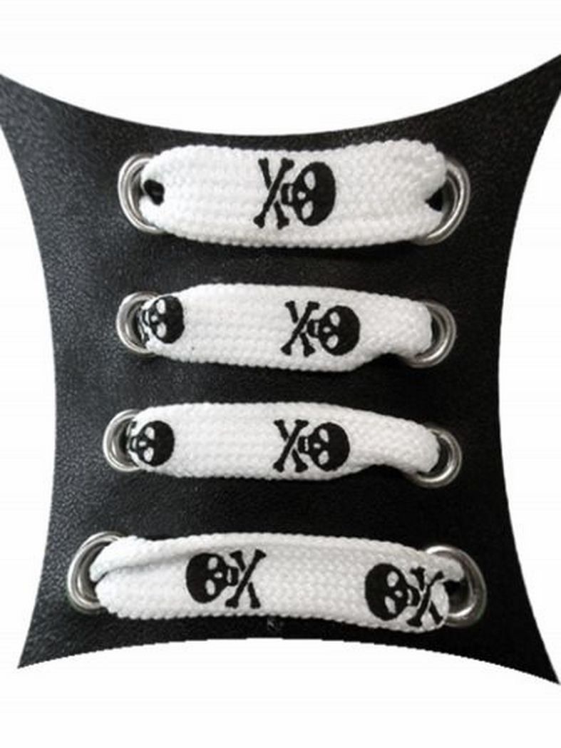 Schnürsenkel Totenköpfe weiß schmal bones