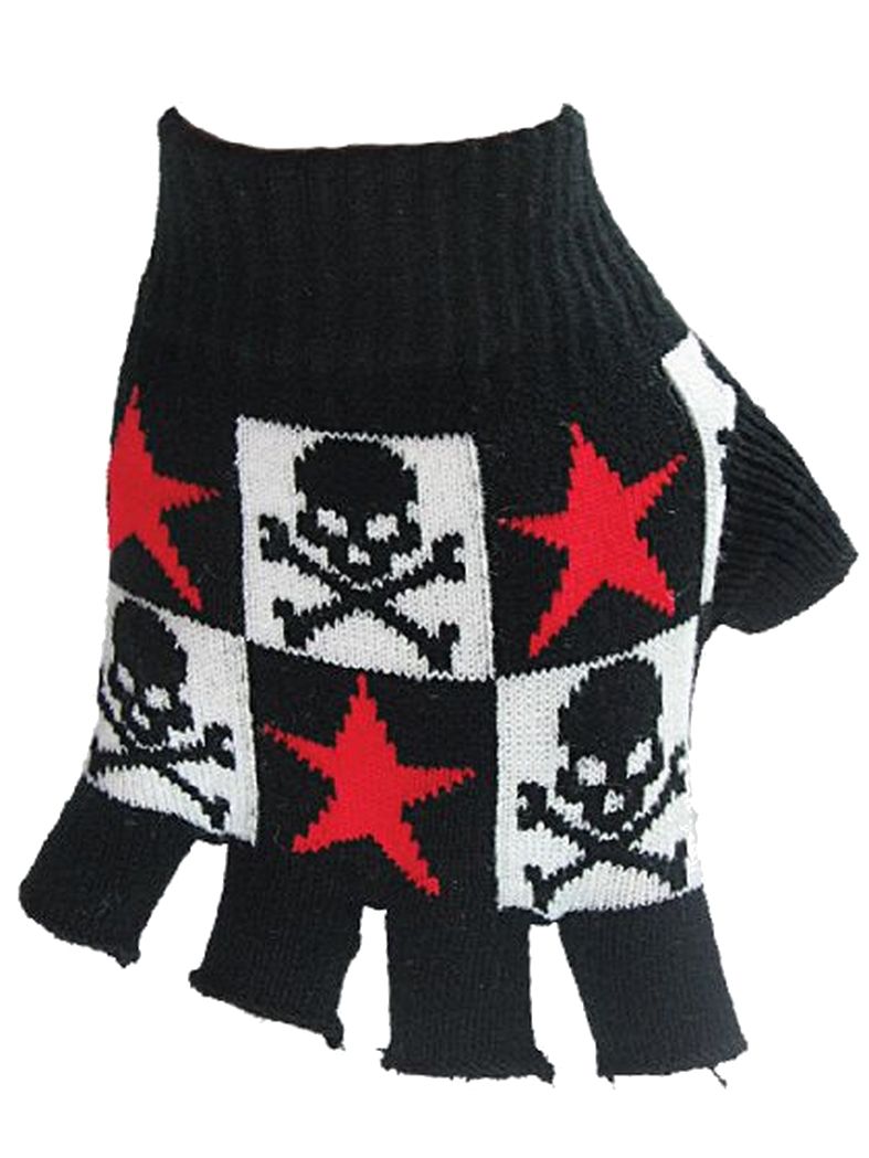 Fingerlose Handschuhe Sterne und Totenköpfe