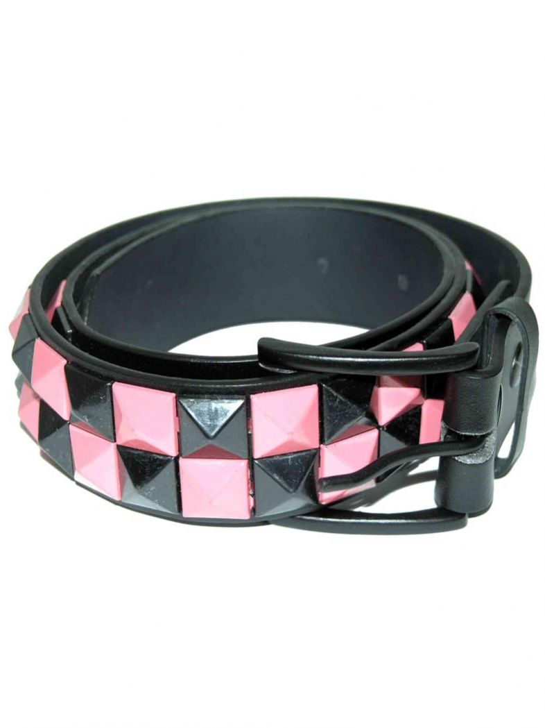 Gürtel Pyramidennieten 2 reihig schwarz pink