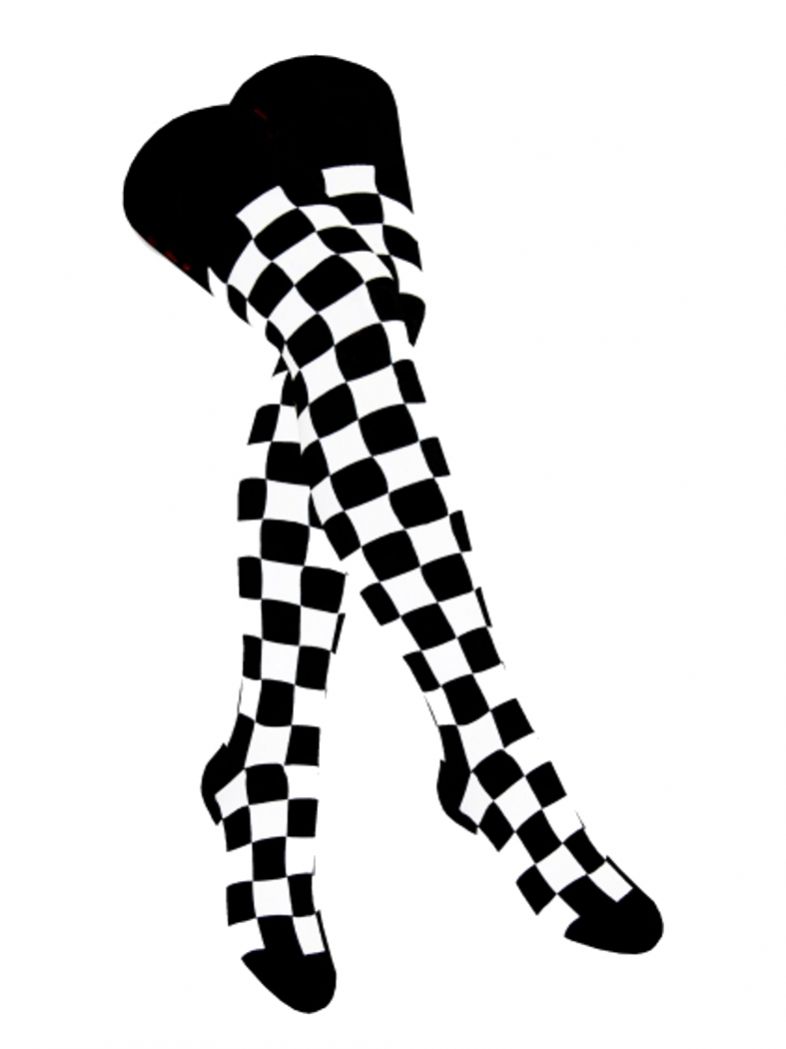 Overknees schwarz weiß schwarz kariert