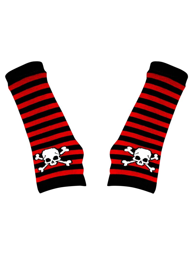 Armstulpen Totenkopf rot schwarz gestreift