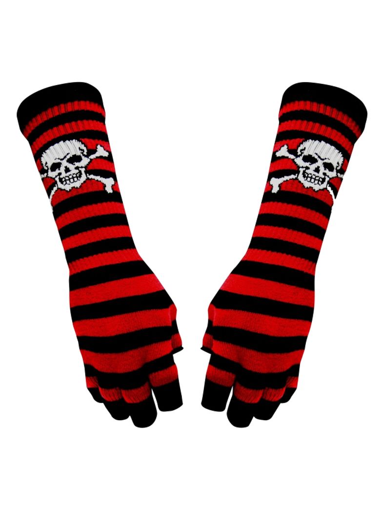 Fingerlose Stulpenhandschuhe Skull schwarz rot