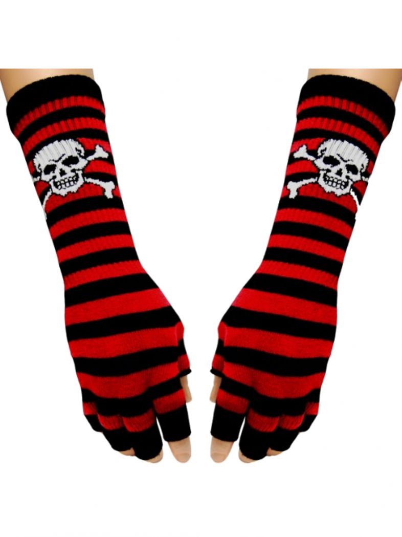 Fingerlose Spitzenhandschuhe Rot-schwarz - Karneval & Halloween Accessoire