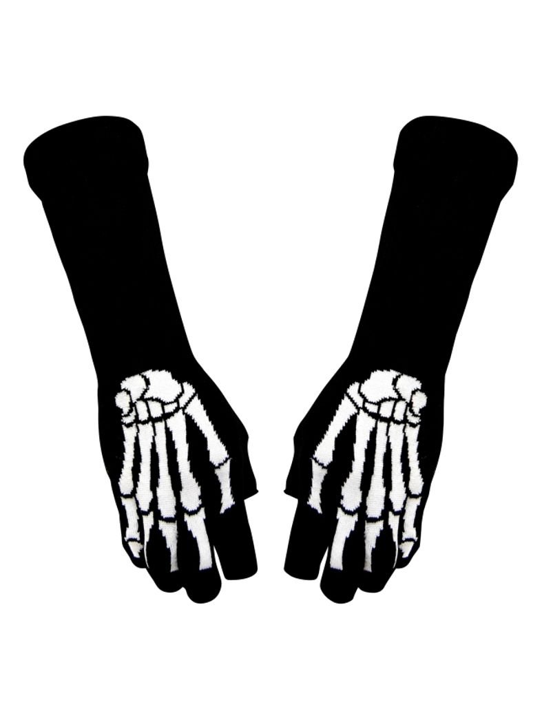 Fingerlose Stulpenhandschuhe Skelett Hand weiß