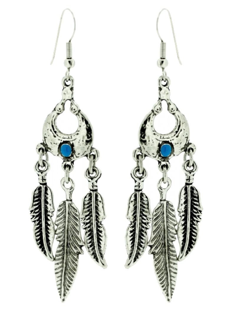 Ohrring Indianerfeder mit Stein blau klein