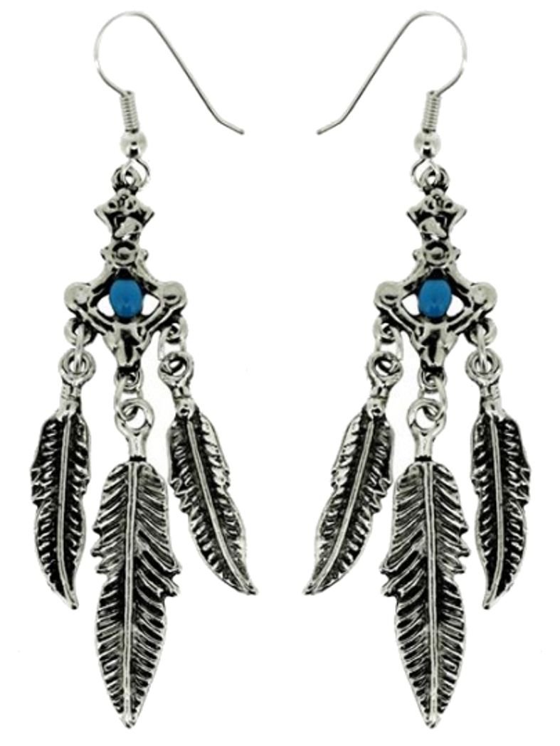 Ohrring Indianerfedern mit Stein blau