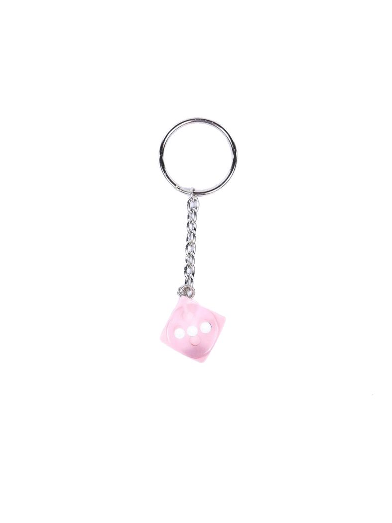 Schlüsselanhänger rosa Würfel weißen Punkte