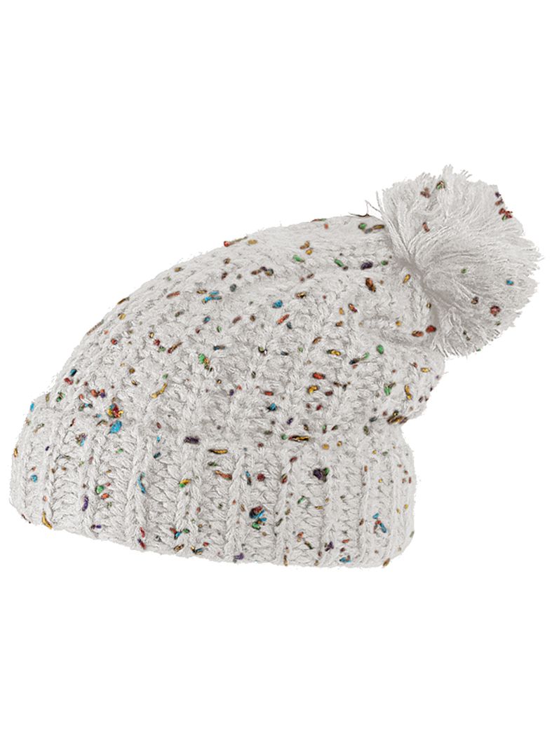 Slouch Long Winter Mütze weiß bunt Bommel