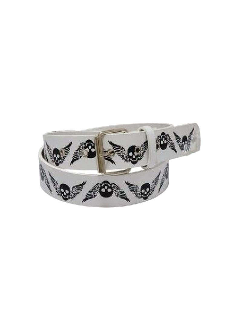 Fashion Gürtel Totenkopf mit Flügeln weiß