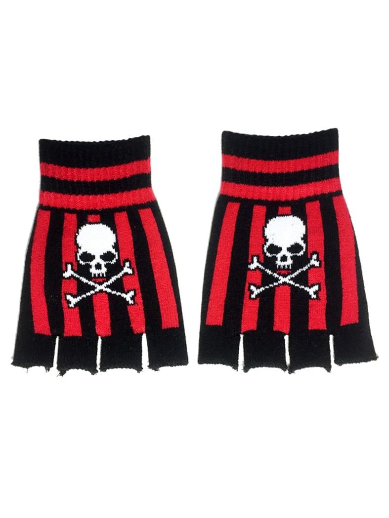 Fingerlose Handschuhe skull stripes rot
