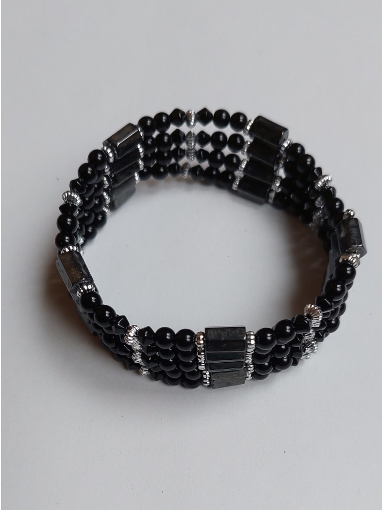 Magnet Armband Kette schwarz und silberne Kugeln