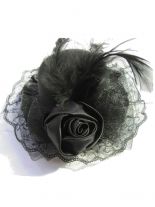 Haarschmuck Mini Hut schwarz mit Rose