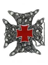 Gürtelschnalle Eisernes Kreuz Schädel rot