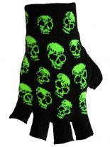 Fingerlose Handschuhe Totenköpfe grün
