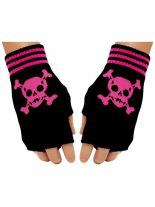 Fingerlose Handschuhe Totenkopf pink schwarz