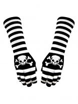 Fingerlose Stulpenhandschuhe weiß schwarz gestreift Pirat