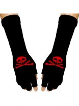 Fingerlose Stulpenhandschuhe roter Totenkopf