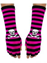 Fingerlose Stulpenhandschuhe pink Streifen Totenkopf