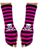 Fingerlose Stulpenhandschuhe pink Streifen Totenkopf