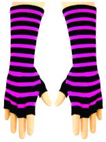 Fingerlose Stulpenhandschuhe schwarz pink gestreift