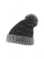 Slouch Long Winter Mütze schwarz grau Bommel