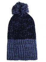 Slouch Long Winter Mütze dunkelblau Bommel