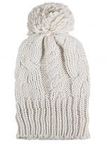 Slouch Long Winter Mütze weiß Bommel
