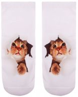 Sneaker Socken bedruckt Katze weiß