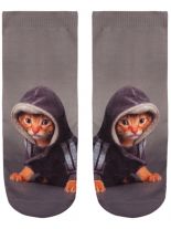 Sneaker Socken bedruckt Katze im Bademantel