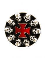 Gürtelschnalle Kreuz mit Totenköpfe schwarz