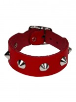 Leder Armband Spitznieten 1 reihig rot