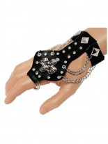 Lederarmband mit Fingerring Totenköpfe